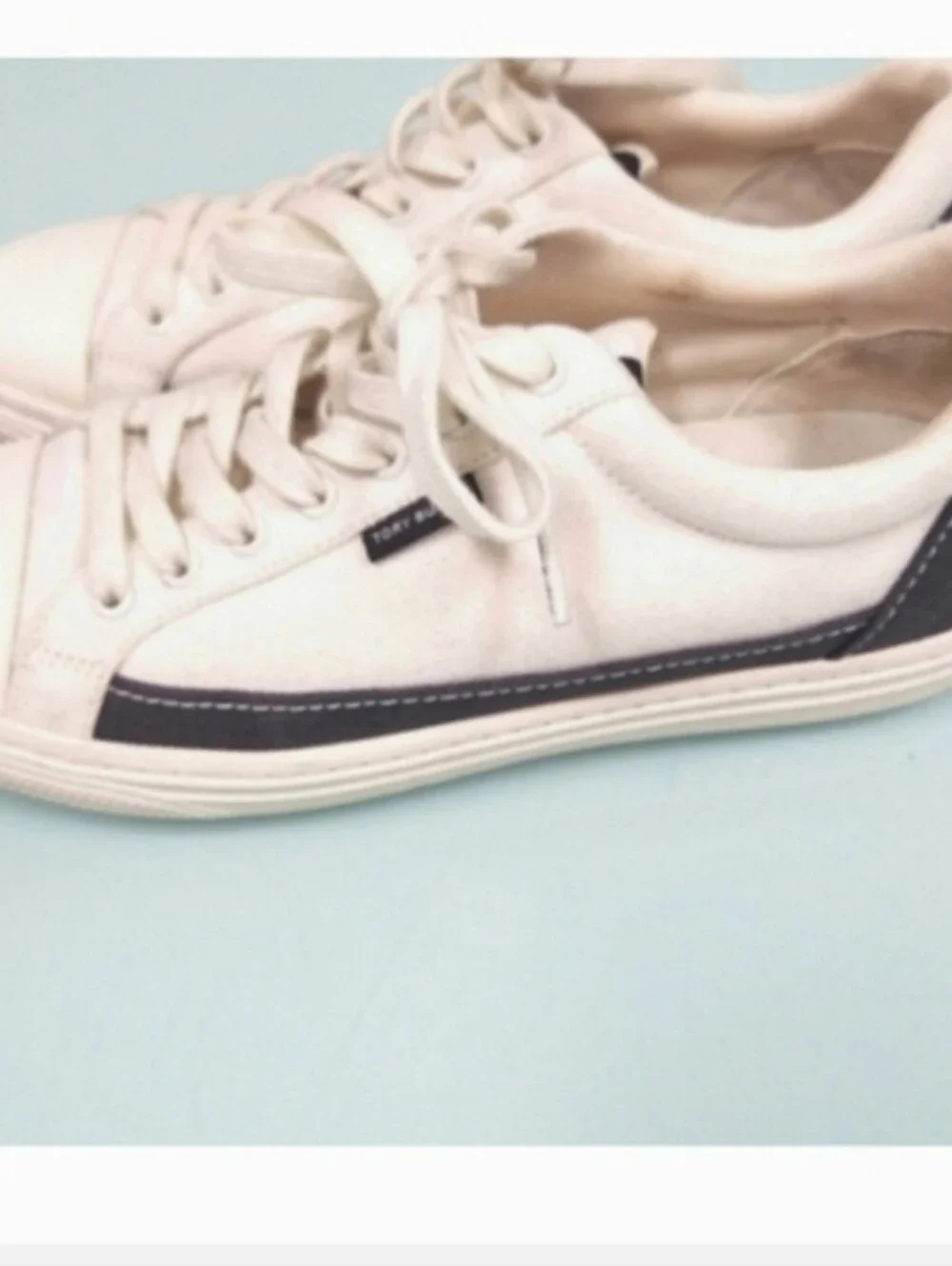Tory Burch White and Navy Canvas Low-Top Sneakers